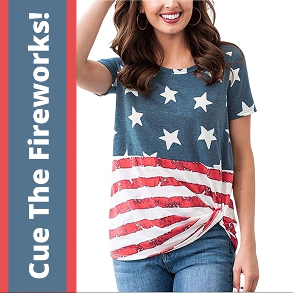 NWOT For G and PL American Flag Twist Knot Short Sleeve Top--XL - Picture 1 of 14